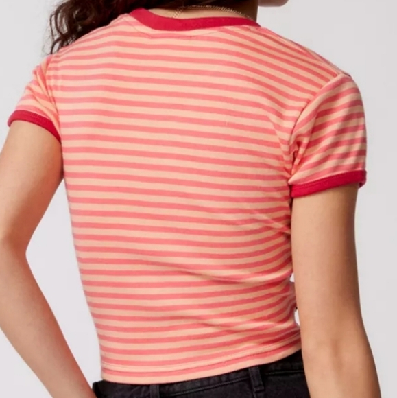 OBEY ZOE STRIPE RINGER TEE, SIZE S & M, ORIGINALLY $58 COLOR: PINK - Picture 4 of 5
